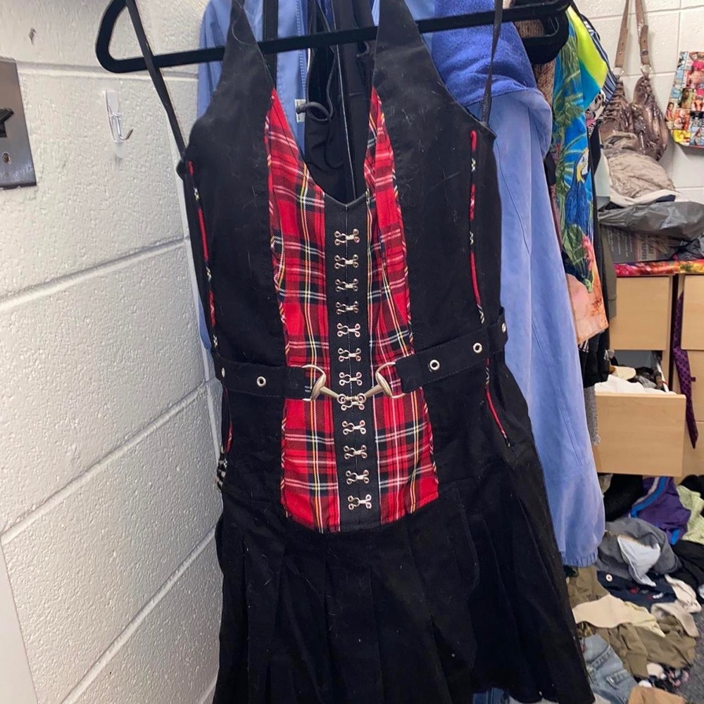 red plaid tripp pleated mini dress